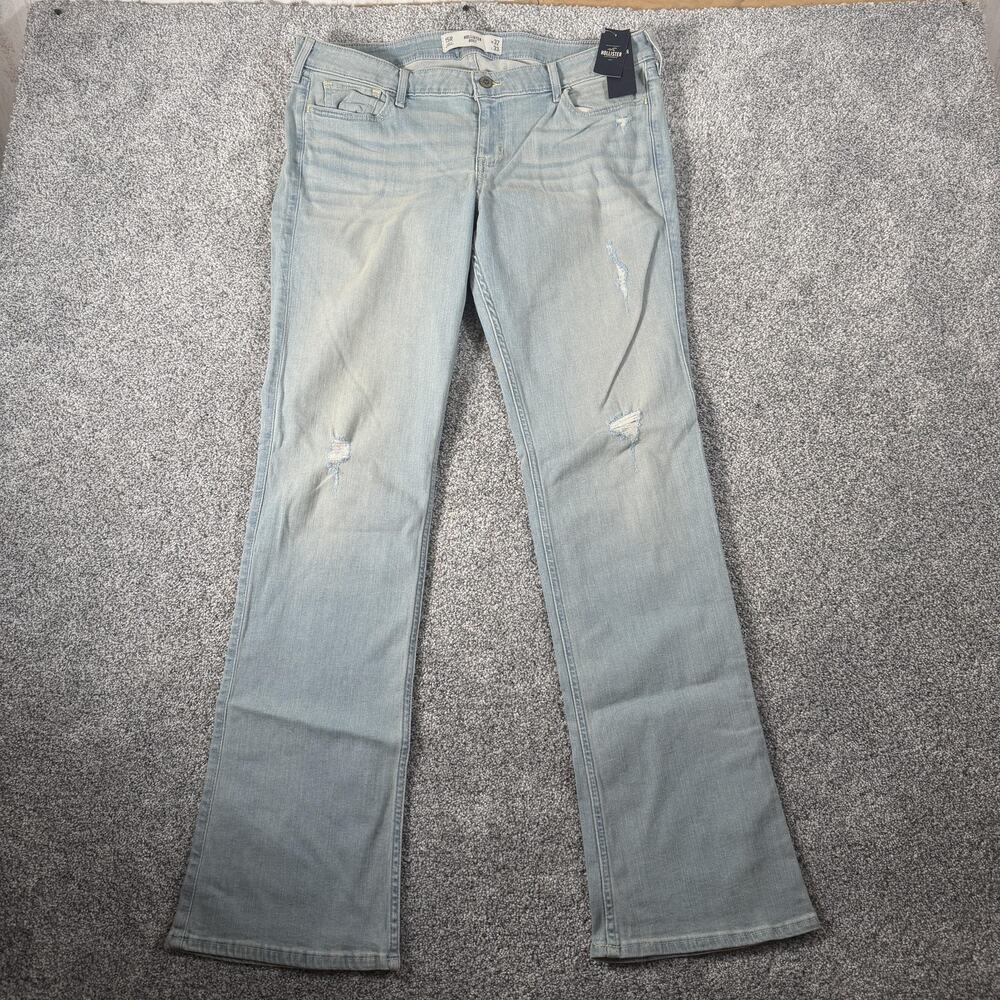 Hollister Boot Jeans Juniors 15R 32x33 Blue Light Wash Distressed Stretch Denim